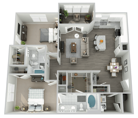 Floor plan for 2 beds, 2 baths, 1304 sqft